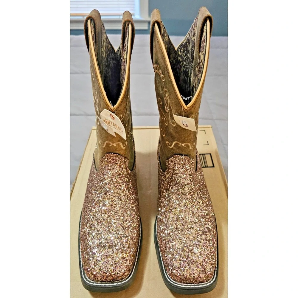 Shyanne® (Girls 6 D) Sparkle Plenty™ Western Boots - Broad Square‎ Toe in Pink